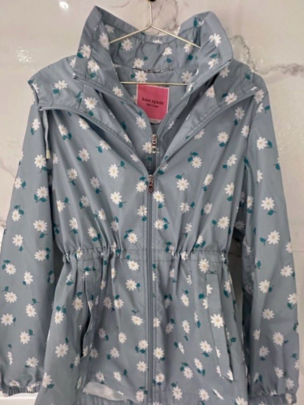 Kate Spade Women’s Blue Daisy Print Windbreaker/Rain Repellent Jacket SZ XL